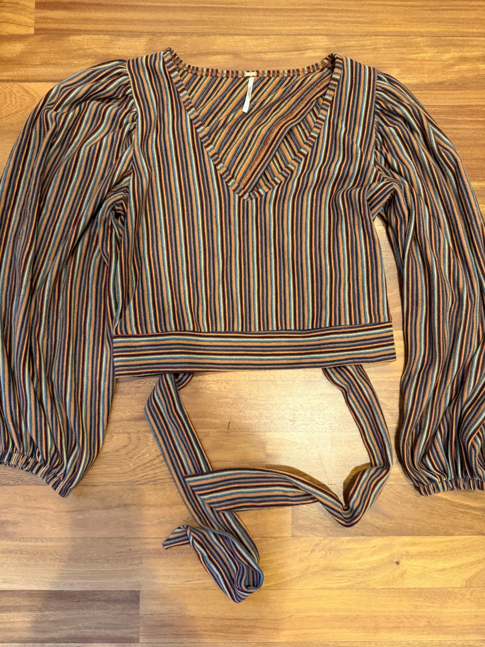 Free People Striped Open-Back Blouse in Brown and Rust - Picture 3 of 3